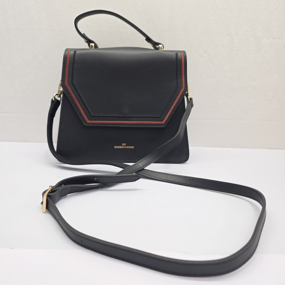 Roberta Rossi Black Leather Structured Top Handle Crossbody Bag RR-503-NE-CU